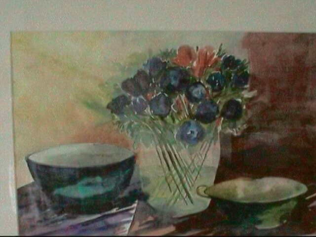 Aquarel door Aaltje — Stilleven met blauwe bloemen
