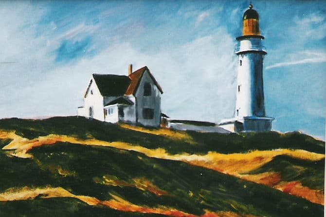 Aquarel door Aaltje — Vuurtoren met huisje