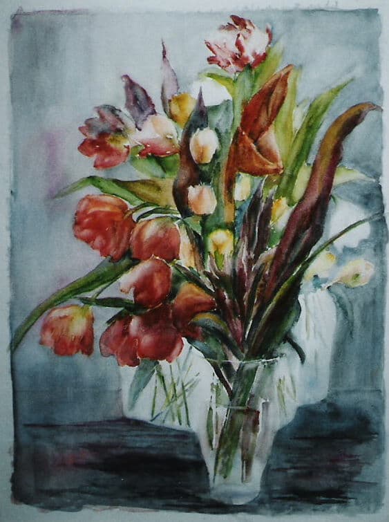 Aquarel door Aaltje — Boeket in glazen vaas