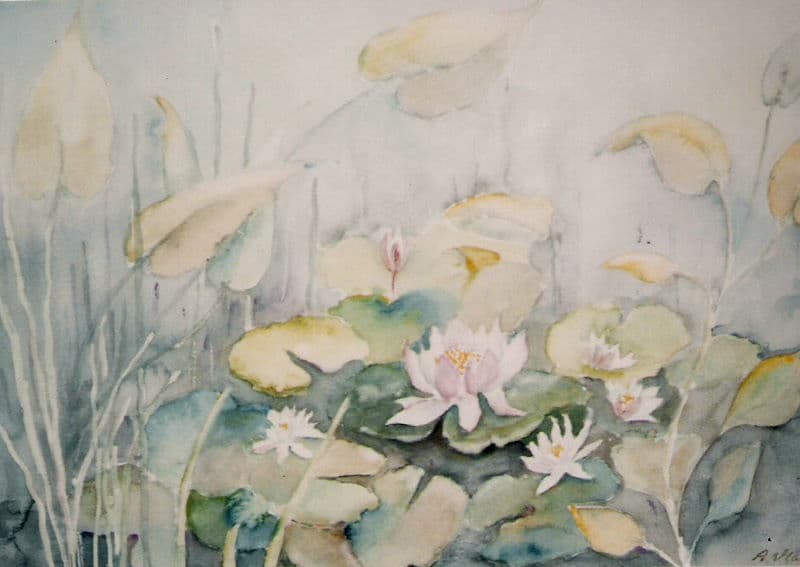 Aquarel door Aaltje — Waterlelies in vijver