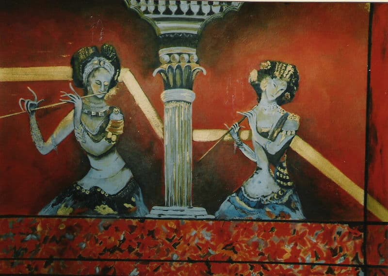 Aquarel door Aaltje — Twee fluitspelende figuren