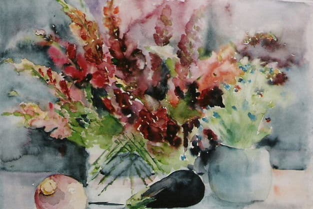 Aquarel door Aaltje — Boeket met vogel
