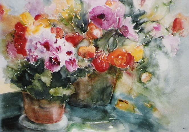 Aquarel door Aaltje — Gemengd boeket in pot