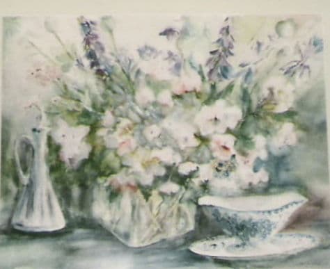 Aquarel door Aaltje — Witte bloemen met kopje