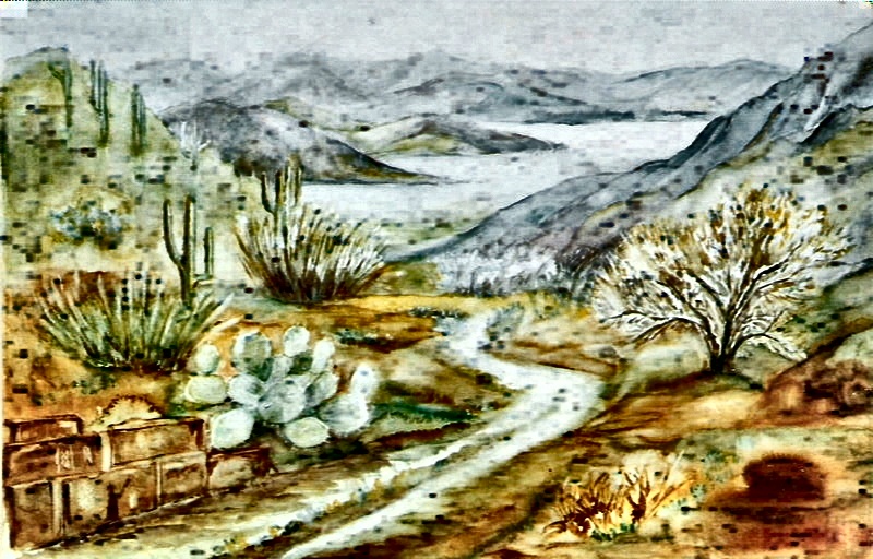 Watercolor by Alie — Desert landscape with cacti