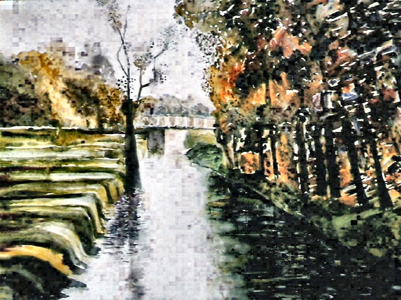 Watercolor by Alie — Autumn forest with birches
